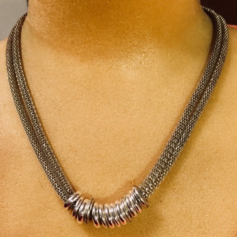 3 ring silver necklace 